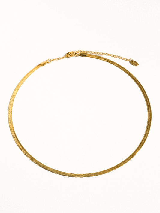 18K Gold Non-Tarnish Flat Snake Chain Necklace & Bracelet