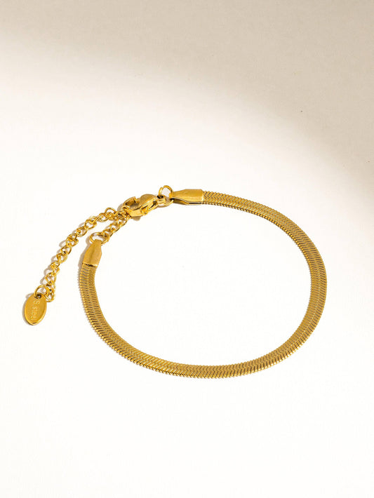 18K Gold Non-Tarnish Flat Snake Chain Necklace & Bracelet