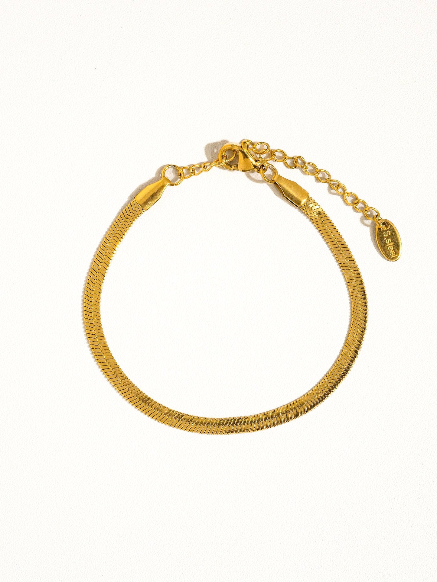 18K Gold Non-Tarnish Flat Snake Chain Necklace & Bracelet