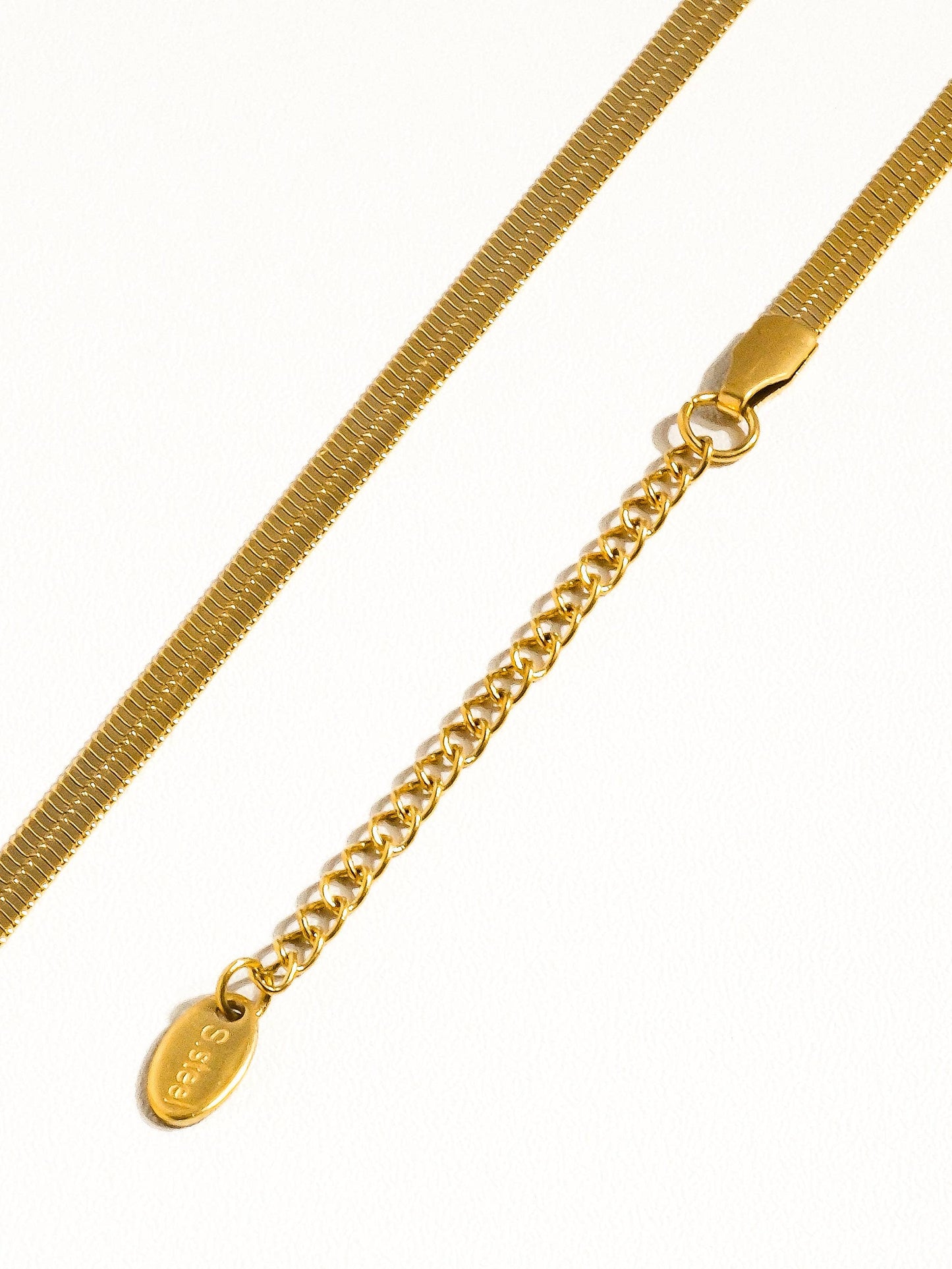 18K Gold Non-Tarnish Flat Snake Chain Necklace & Bracelet